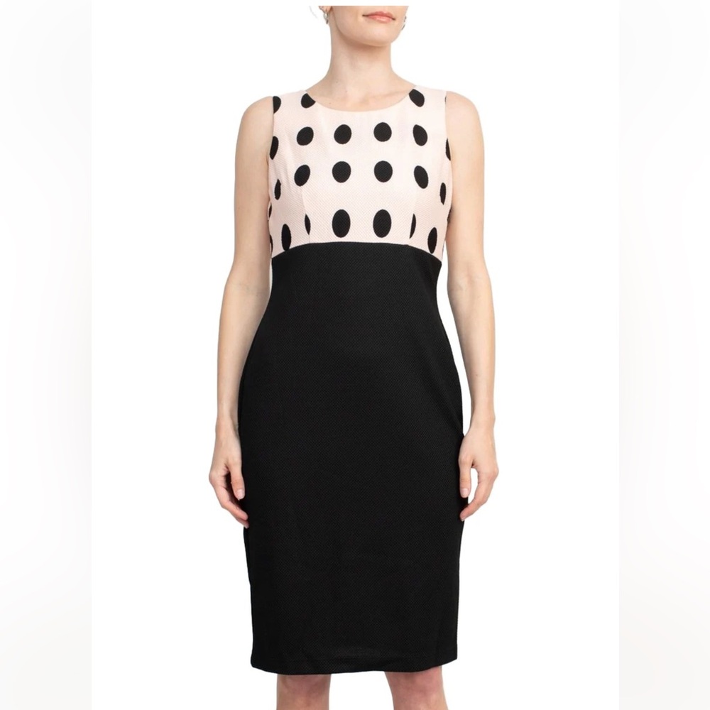 NWT Danny & Nicole Scoop Neck Sleeveless Zipper Back Polka Dot Print Dress